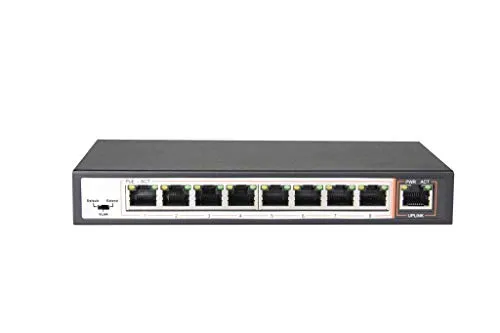 PS5081E PoE-Switch mit 9 Ports, 8 PoE-Ports, 802.3af, 48 V, 96 W, Übertragung bis zu 250 Meter