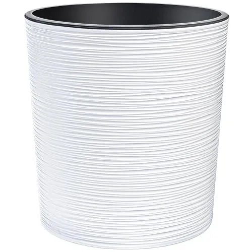 KONZEPT Blumentopf Groß Innen, Übertopf Groß 30cm Pflanzentopf Kunststoff Weiß Meißelspuren-Design, Mit Inneneinsatz