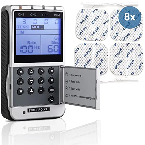 TENS EMS 4 Kanal Kombigerät STIM-PRO X9+ - Schmerztherapie, Muskelaufbau und Massage für Bauch, Rücken, Nacken, Schulter, 37 Programme und 4 Kanäle für maximale Effizienz