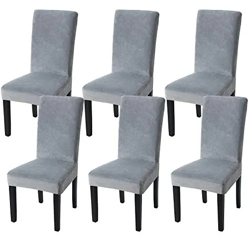 Fuloon Stuhlhussen Samt, Universal Stuhlüberzug,6er Set Stretch Stuhlbezug Protector Cover, Abnehmbar Waschbar Chair Cover für Hotel, Esszimmer, Zeremonie, Bankett Hochzeit Party,Grau