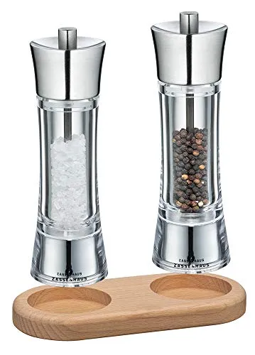 Zassenhaus Set Salzmühle & Pfeffermühle Aachen Edelstahl/Acryl & Untersetzer (18 cm)