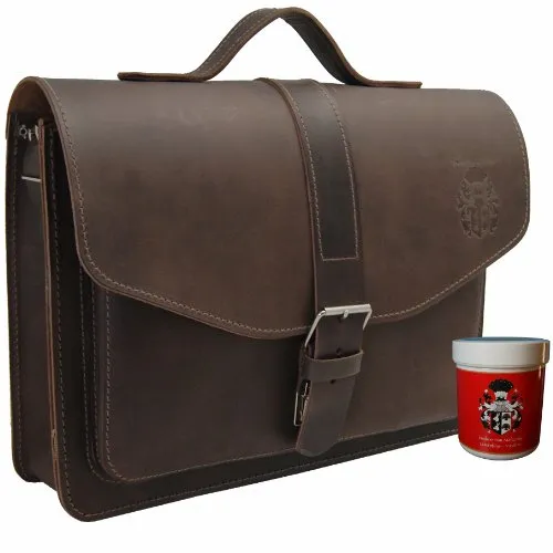 Freiherr von Maltzahn A4 Aktentasche HUBBLE, 38 cm, braun, Bio-Leder, Made in Germany + Lederpflege