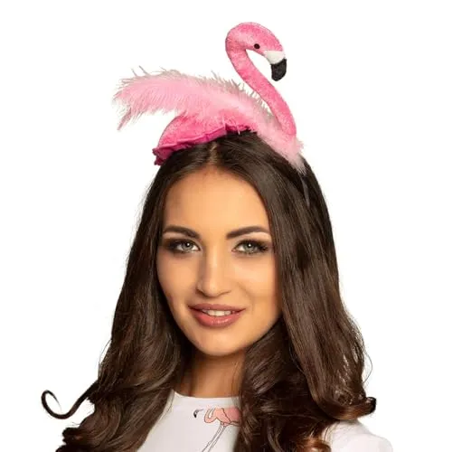 Boland 52565 - Haarreif Flamingo, Kopfschmuck, Plüsch, Tiara, Kostüm, Verkleidung, Mottoparty, Karneval, Rosa