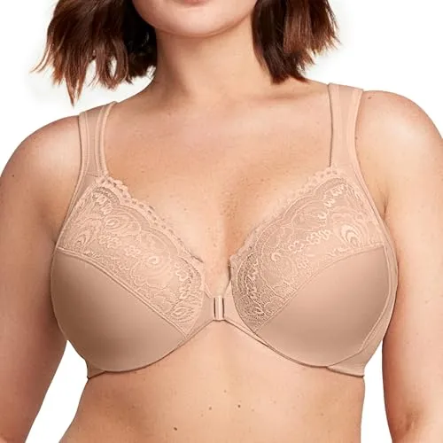 Glamorise Damen 1245 Plunge Bra, Haut, 100H - Komfort und Unterstützung - Funktionsunterwäsche mit WONDERWIRE-Technologie für maximalen Komfort und stützende Cups, die die Brust formen. Der praktische Vorderverschluss und einstellbare Träger bieten individuelle Passform.