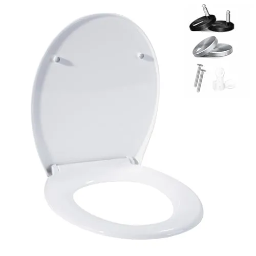 WC Sitz mit Absenkautomatik Toilettendeckel Quick-Release-Funktio,O-Form weiß–Antibakterieller，Toilettendeckel mit 175kg Belastbarkeit,Einfache Montage,Klodeckel für WC,Klodeckel Universal