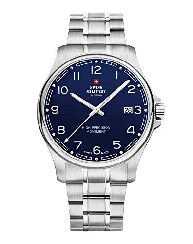 Swiss Military by Chrono Herren Uhr Armbanduhr Quarzwerk mit Edelstahl Metallarmband Analoge Herrenuhr Silber SM30200.18