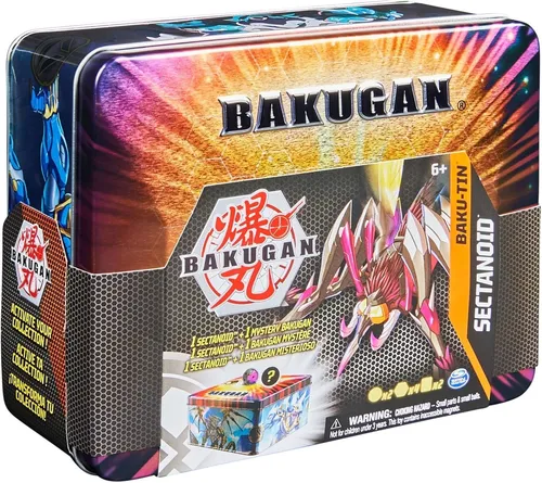 BAKUGAN Baku-Tin - Hochwertige Metall-Aufbewahrungsbox mit exklusivem Darkus Sectanoid und Überraschungs-Ball, ideal für Bakugan Fans und perfekte Aufbewahrungslösung