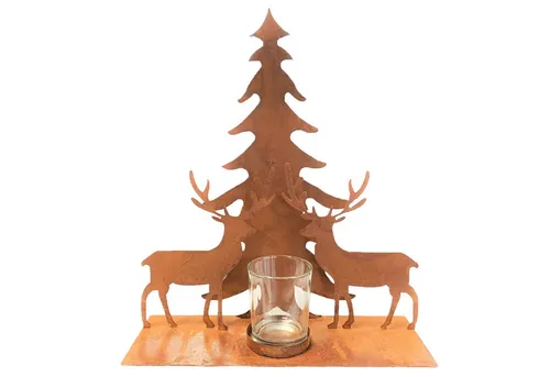 Gasper Teelichthalter Metall Teelichthalter Hirsch Baum Glasteelicht 25x8x28cm Rost