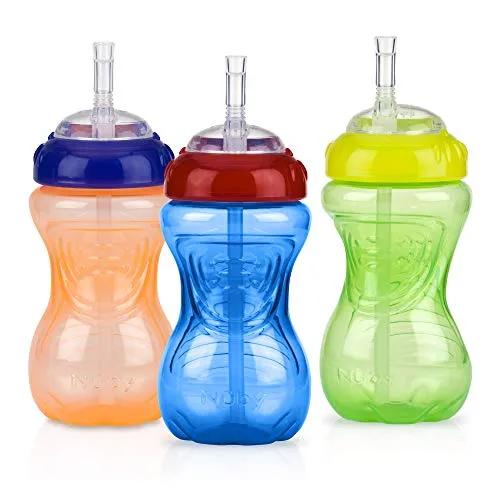 Nuby No-Spill Schnabelbecher mit flexiblem Strohhalm | 300 ml | 3er-Pack | 12+ Monate