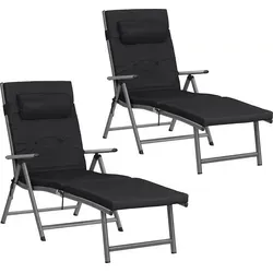 SONGMICS 2er Set Gartenliege mit 6 cm dicker Matratze, Aluminium, schwarz