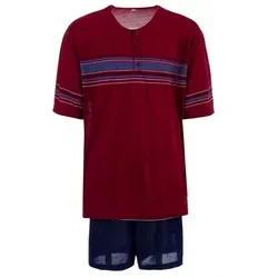 Lucky Schlafanzug Pyjama Set Shorty - Streifen Köpfe rot 5XL