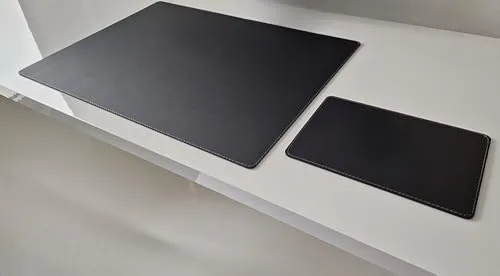 PM Schreibtischunterlage mit Mauspad Sanftlux Leder in 12 Farben 3 Gr. (Schwarz Naht Grau, 60cm x 40cm)