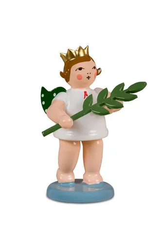 Weihnachtsfigur Engel mit Krone und Friedenszweig - Bunte Holzfigur (6,5 cm) aus Deutschland, ideal als festliche Dekoration oder Geschenk für Weihnachten.
