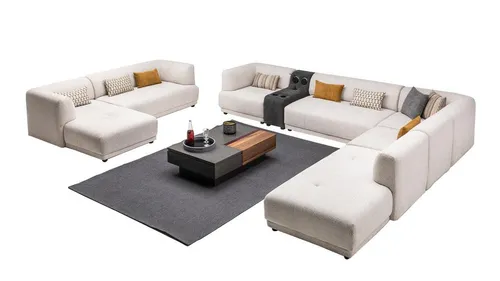 Eckcouch Wohnraumsofa Eckgarnitur Lounge Sofa Couch Polsterlandschaft - Moderne Eckcouch für mehr als 6 Personen, ideal für gesellige Abende. Mit robustem Polyesterbezug und stylischem grauem Design, sorgt sie für Gemütlichkeit in jedem Wohnzimmer.