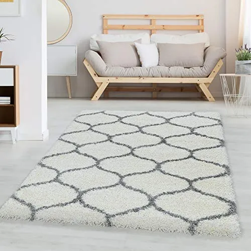 Carpettex Hochflor Teppich Wohnzimmer Shaggy Flokati Modern Skandinavisch Design 140 x 200 cm Creme - Schlafzimmer Weich Flauschig Waschbar Küche Esszimmer - Langflor