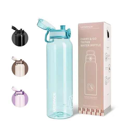 UZSPACE Trinkflasche Sport 1L, Tritan Bpa-Frei Trinkflasche Auslaufsicher mit Einhandbedienung, Kohlensäure Geeignet, Spülmaschinenfest, Wasserflasche für Gym Frauen Yoga, Türkis
