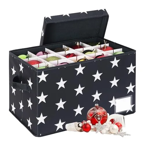 Relaxdays Weihnachtskugel Aufbewahrungsbox, 30 Kugeln, HxBxT: 26,5 x 42,5 x 26 cm, Polyester, Pappe, Kugelkiste, grau