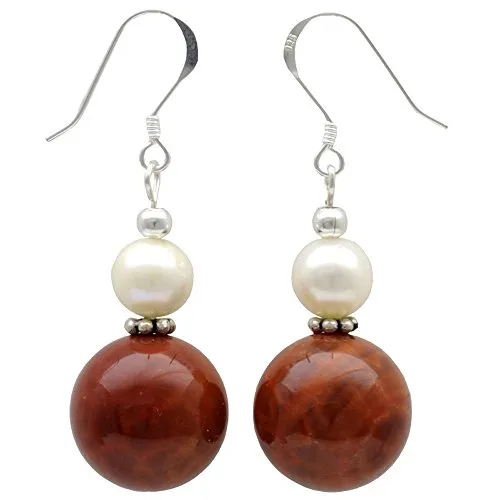 Ohrringe Ohrhänger Achat Feuerachat & SüÃŸwasser Perlen 925 Silber rot orange Ohrschmuck Damen