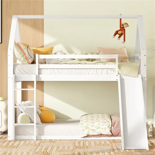 Etagenbett mit Rutsche und Leiter für Kinder, Weiß, 90x200 cm