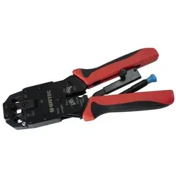 WETEC Crimpzange für Westernstecker 4-, 6-, 8-polig - Hochwertige Crimpzange für ungeschirmte Modularstecker, ideal für präzise Crimpungen von RJ 10, RJ 11, RJ 12 und RJ 45. Mit Ratschenautomatik und integriertem Kabelabisolierer.