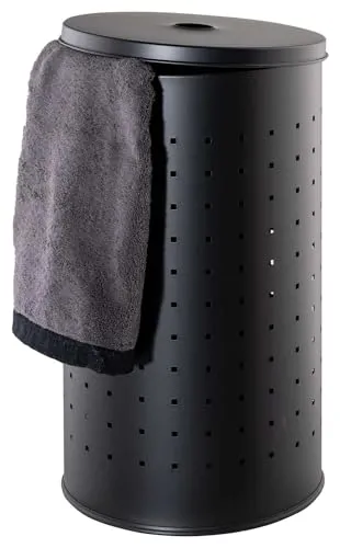 Edelstahl Wäschekorb mit Deckel und Luftlöchern in schwarz von Home4You