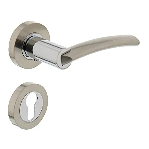 MS Beschläge Bicolor Rosettengarnitur - Türbeschlag verchromt-matt - Hochwertige Bicolor Rosettengarnitur mit robustem Metallunterbau und verschiedenen Schlossformen. Ideal für stilvolle Türen, inklusive Befestigungsschrauben und massiver Ausführung.