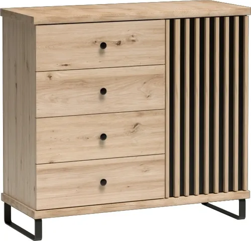 Marmex Möbel Kommode CALI 05 - Schubladenkommode mit 4 Schubladen und Schranktüre, elegantes Design mit dekorativen Lamellen und viel Stauraum für Ihr Zuhause.