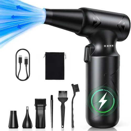 Famgoods Elektrische Staubgebläse,150000 U/min Staubgebläse Akku Air Duster,3-Gang Handgebläse Akku Stark Kabellose Druckluftspray für PC,Tastatur,Auto,Zuhause Reinigen,im Freien,Tragbar,Sofa