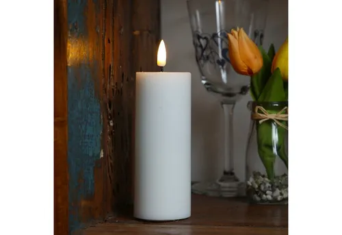 Deluxe Homeart LED-Kerze Mia Deluxe Echtwachs flackernd Wachsspiegel H: 15cm D: 5cm weiß