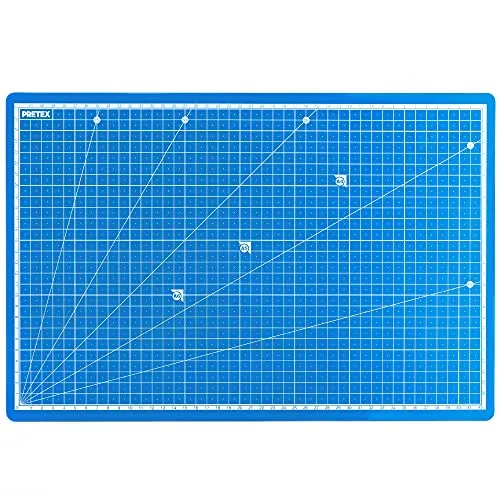 PRETEX Schneidematte für selbstheilende Näharbeiten, A3 – 45 x 30 cm, Winkel 15° – Blau