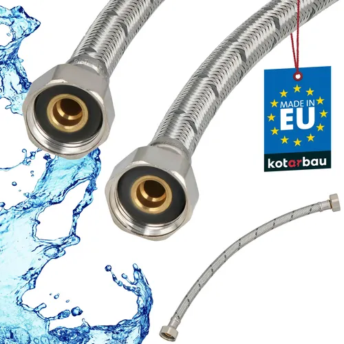 KOTARBAU® Flexschlauch 1/2 Zoll Wasserschlauch 40cm Panzerschlauch 1/2“x1/2“ Anschlussschlauch für Armatur Schlauch Für Wasserhahn Edelstahlummantelt