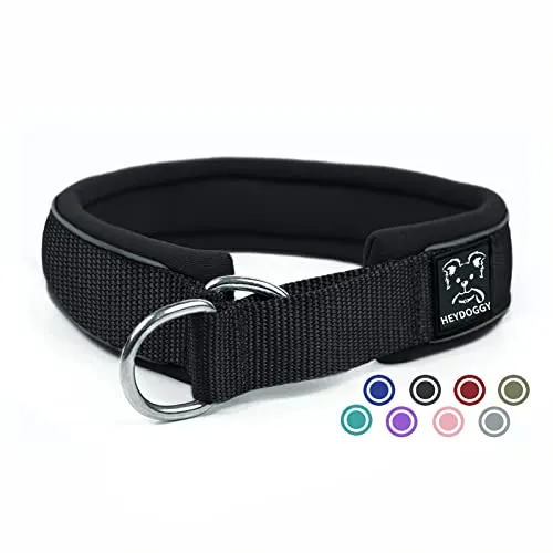 Weich Neopren Gepolstert Hundehalsband (4cm Breite) Reflektierend Hund Halsband mit Robust Nylon & Zugstopp, Bequem Zughalsband Dressurhalsband für Kleine Mittlere Große Hund Anti-Zug Walken L,Schwarz