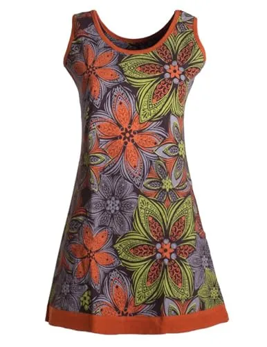 Vishes Alternative Bekleidung - Damen Mini-Kleid Baumwolle Blumen-Muster Rundhalsausschnitt braun 42