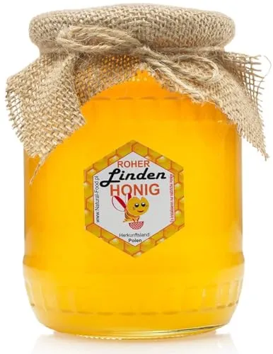 Natural Food - Direkt vom Imker - LINDEN Honig - Roh - Natürlich - Sehr Gesund - ohne Zusätze - Ungefiltert - Nicht Geschleudert oder Erhitzt - 1,1 kg - Linde Honig