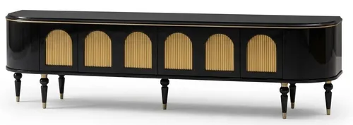 Schwarzer Fernsehschrank - Luxuriöse TV-Kommode für Ihr Wohnzimmer - Stilvolle TV-Konsole aus hochwertigem Holz und Metall, ideal für modernes Wohnen. Mit 2 Jahren Herstellergarantie und kompakten Maßen von 217 x 50 x 59 cm.