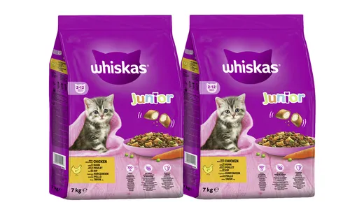 14kg Whiskas Katzenfutter Trockenfutter Junior Huhn - Leckeres Trockenfutter für junge Katzen, mit Huhn als Hauptzutat, sorgt für eine ausgewogene Ernährung und unterstützt das Wachstum.