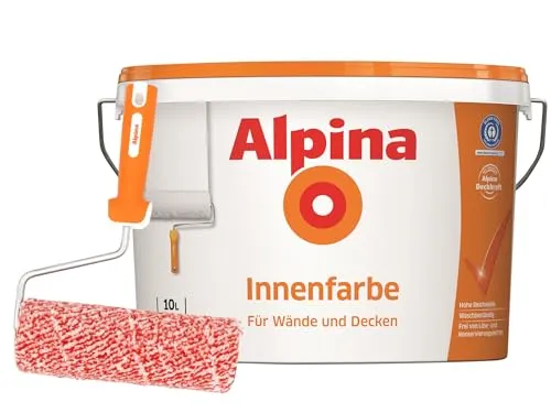 Alpina Innenfarbe 10 Liter mit Gratis Roller - Farben für Wände und Decken, emissionsarm und mit hervorragender Deckkraft für ein einfaches Streichen und Renovieren.