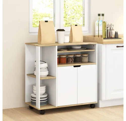 OKWISH Küchenwagen Beistelltisch 80x82x40 cm – Mobiler Servierwagen mit Rollen und Stauraum - Praktischer Küchenwagen in Holzoptik mit großer Arbeitsplatte und vielseitigem Stauraum. Ideal für Küche, Esszimmer oder Wohnzimmer. Mit 4 Rollen, davon 2 bremsbar, für einfache Mobilität und flexiblen Einsatz.