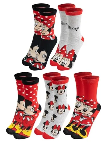 United Labels 5 Paar Disney Minnie & Mickey Mouse Socken für Damen, rot, 38-43, Damensocken, Frauen Strümpfe