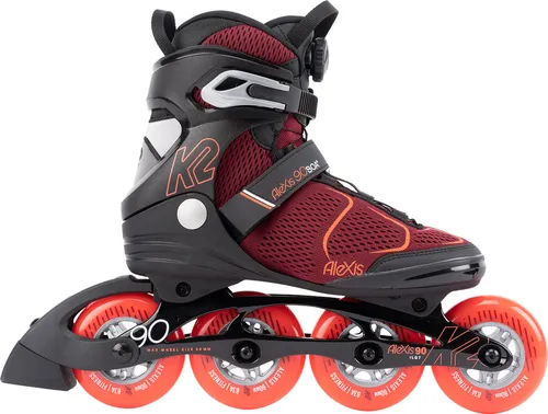 K2 Skates Damen Inline Skates Alexis 90 BOA - Burgandy/Orange - Inliner mit DC Aluminium Schiene und BOA-Fit-System für perfekten Halt und Komfort beim Skaten.