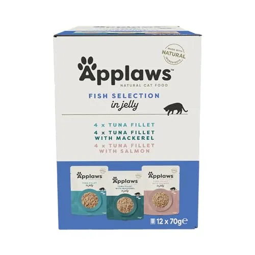 Applaws Premium Natural Nassfutter für Katzen, Fischauswahl in Gelee 70g Portionsbeutel (12x70g)
