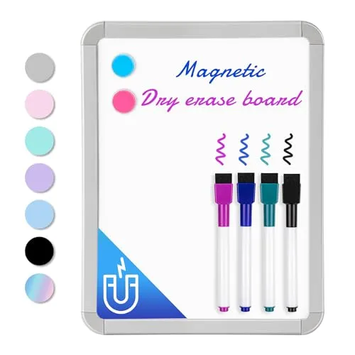 VUSIGN Magnettafel A4 mit Whiteboard Stiften & Zubehör – Magnetisches Whiteboard Klein für Zuhause, Schule & Büro – Trocken abwischbar mit Magneten, Klebepads & Stift mit Schwamm, Grau
