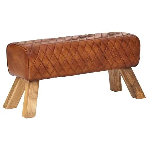 FineBuy Sitzbank Echtleder / Massivholz 89 cm in braun von FineBuy