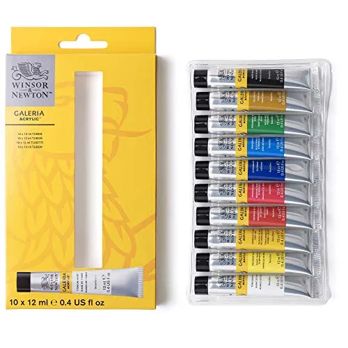 Winsor & Newton 2190605 Galeria Acrylfarben Set, Mehrfarbig, 10 Farben Starterset, 12 Milliliter