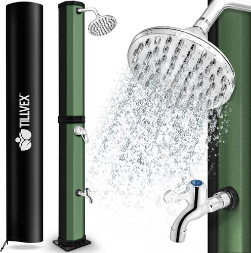 tillvex Solardusche 35 Liter Schwarz/Grün inklusive Schutzhaube Gartendusche Pooldusche Camping Pool Solar Außen Dusche Regendusche