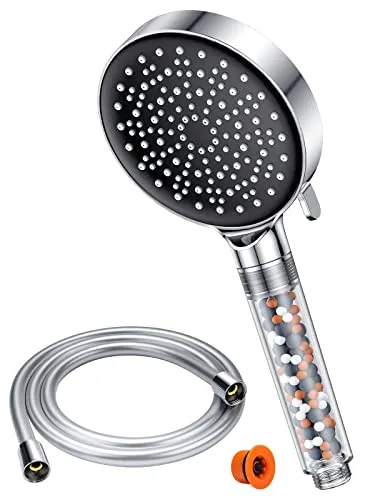 Duschkopf Wassersparend mit Schlauch 1,5M- YEAUPE Wassersparender Duschkopf 7,5L/Min mit Filter, Sparduschkopf Regendusche Energiespar Druckerhöhend, Duschbrause Set mit 6 Strahlarten, Chrom