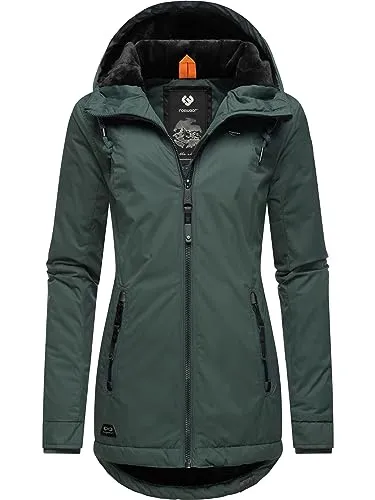 Ragwear Damen Winterjacke Zuzka kurz wasserdicht mit Kapuze - Dark Green 6XL - Funktionsjacke, 100% vegan, wasser- und windabweisend mit kuscheligem Teddyfleece-Futter und verstellbarer Kapuze - ideal für kalte Tage!