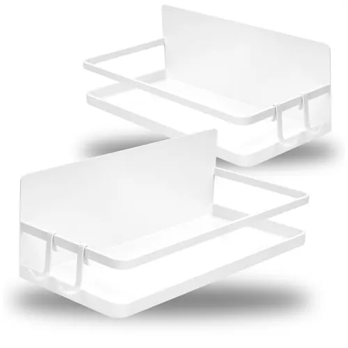 com-four® 2X Kühlschrank-Magnetregal - Hängeregal mit je 2 Haken - Magnetische Küchenablage für Gewürze & Co. - Organizer aus Metall, bis 6 kg belastbar