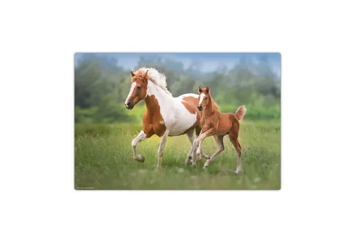 Schreibtischunterlage abwaschbar - Pferde Mama mit Fohlen - Premium Vinyl Schreibtischunterlage, abwaschbar und Made in Germany, perfekt für Tierliebhaber und ideal für ein stilvolles Arbeitsumfeld.