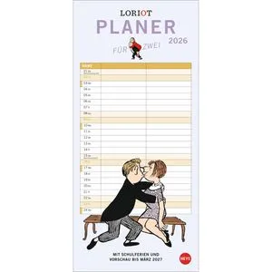 Loriot Planer für zwei 2026: Humorvoller Partnerkalender - Mangas - Wandkalender mit 2 Spalten, ideal für Paare, bietet viel Platz für Eintragungen und sorgt für gemeinsame Planung mit einem Lächeln.